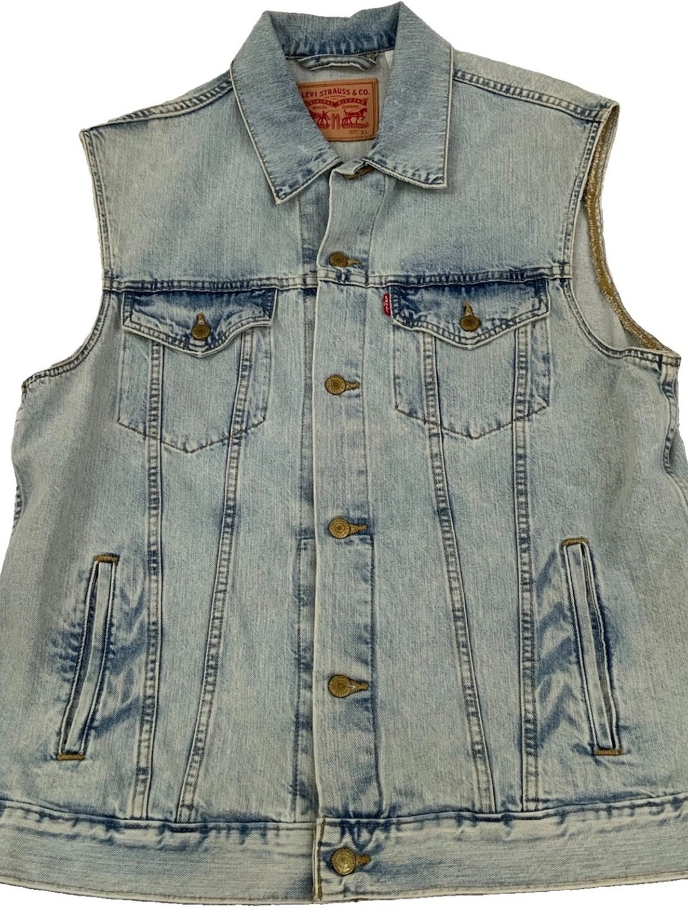Levi's Mens XL Light Wash Denim Trucker Vest 100% Cotton Pockets Relaxed Fit